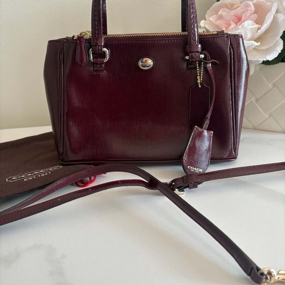 Coach Mini Christie Carryall in Glossy Oxblood Crossgrain Leather Satchel